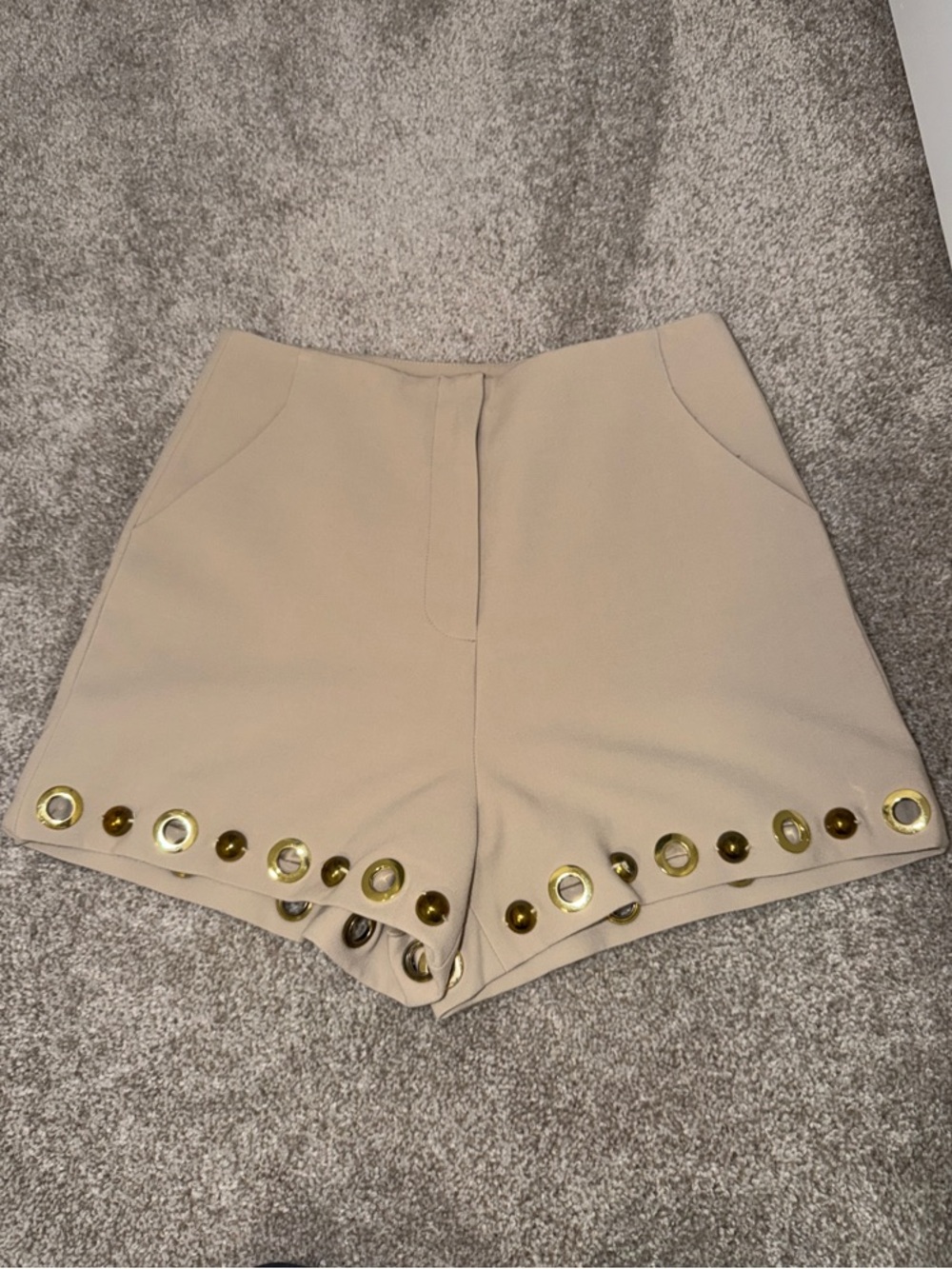 Guess by Marciano Beige High-Waist Shorts with Gold Eyelets